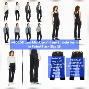 AGOLDE Lana Mid-Rise Vintage Straight Jeans In Faded Black Size 26